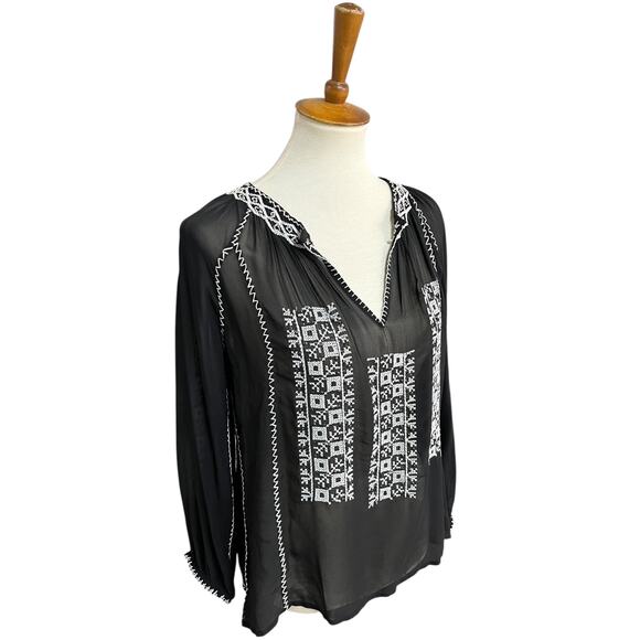 NWT Joie 100% Silk Long Sleeve Boho Embroidered Sequins Blouse Size Small - Picture 3 of 8